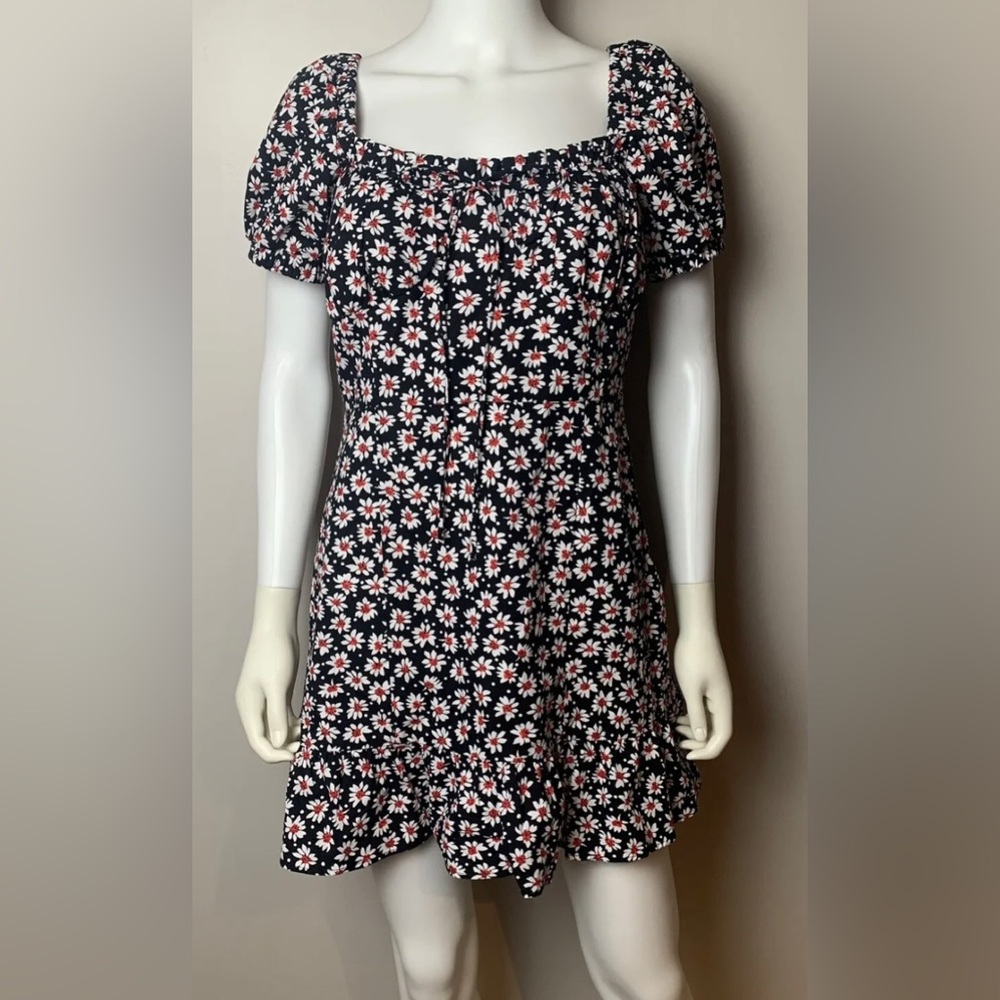 Zara Mini Dress Floral Womens LG 9878 093 Short Sleeve Blk/Red/White Blog Party